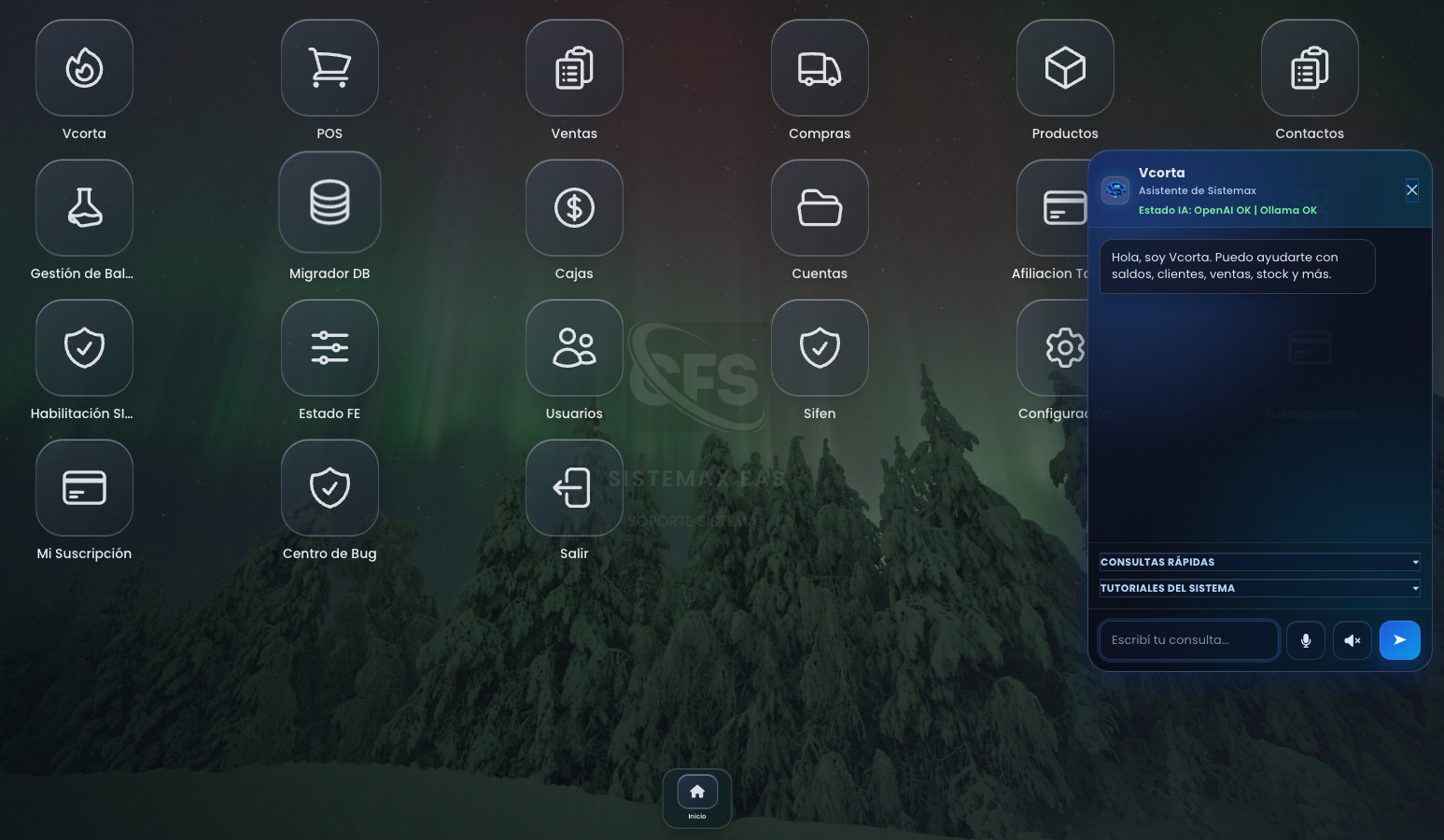 Menu de modulos SistemaX